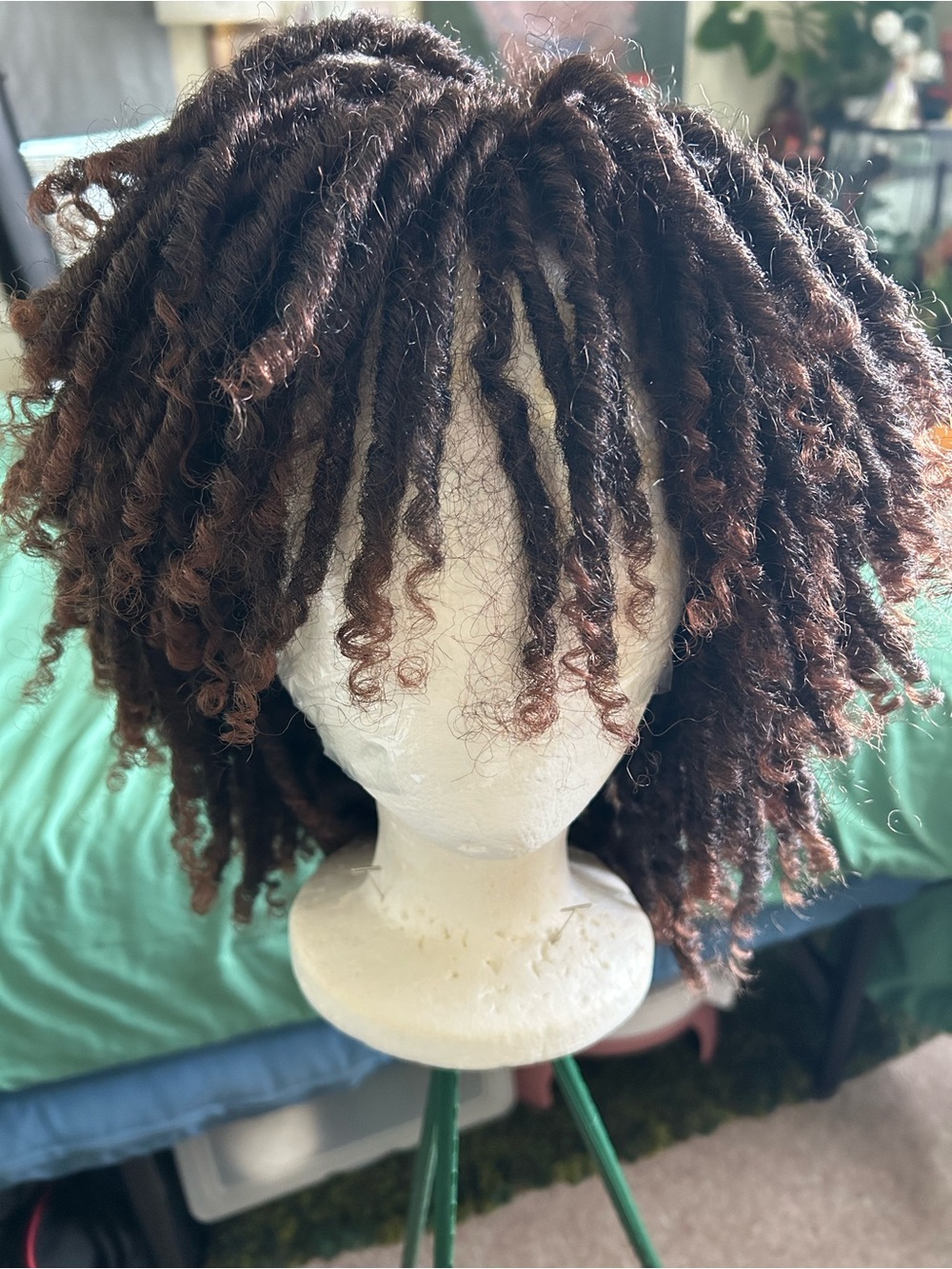 Natural Texture Brown Curly Loc Synthetic Wig - Women Hair